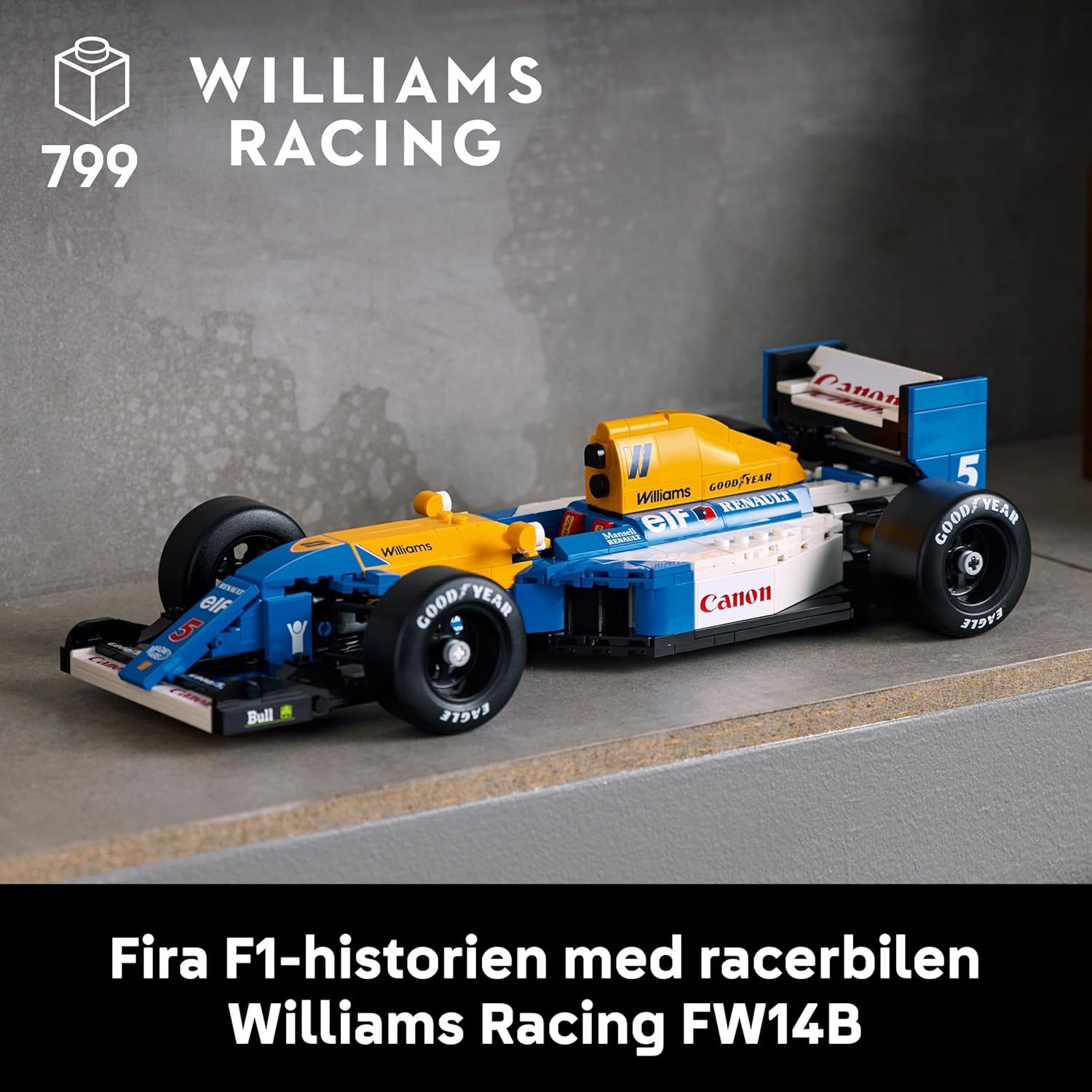 LEGO Icons Williams Racing FW14B & Nigel Mansell Hemmakontorsprydnad med F1-bilsmodellbyggsats för vuxna, julklapp eller racerbilspresent till motorsportfans 10353