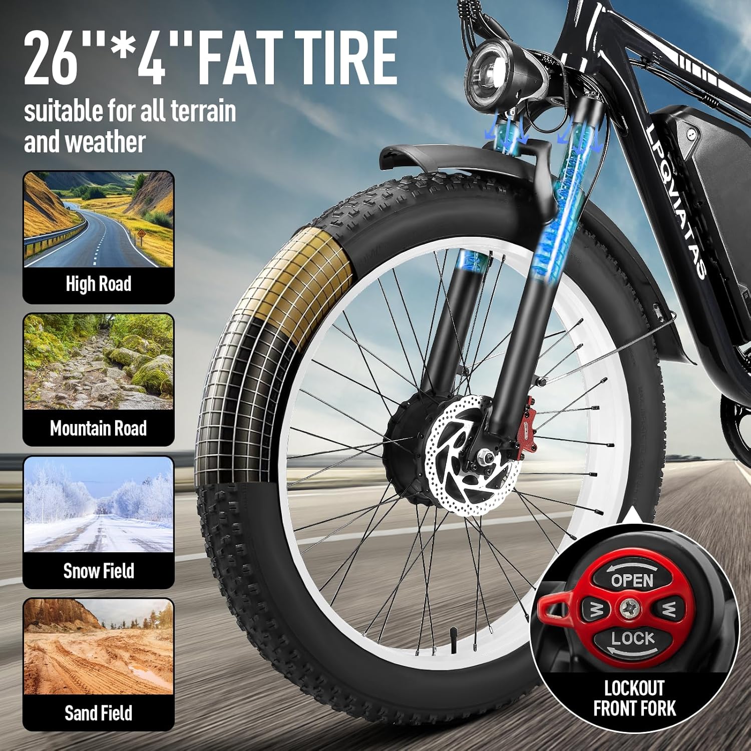 Peak 3000W Fat Tire Dual Motor Ebike 52V 23Ah Battery,26 x 4 Electric Mountain Bicycle for Adults Men 38MPH Full Lockbale Suspension Ebike 90 Miles Range 7 Speed Hydraulic Disc Brake（US Warehouse)