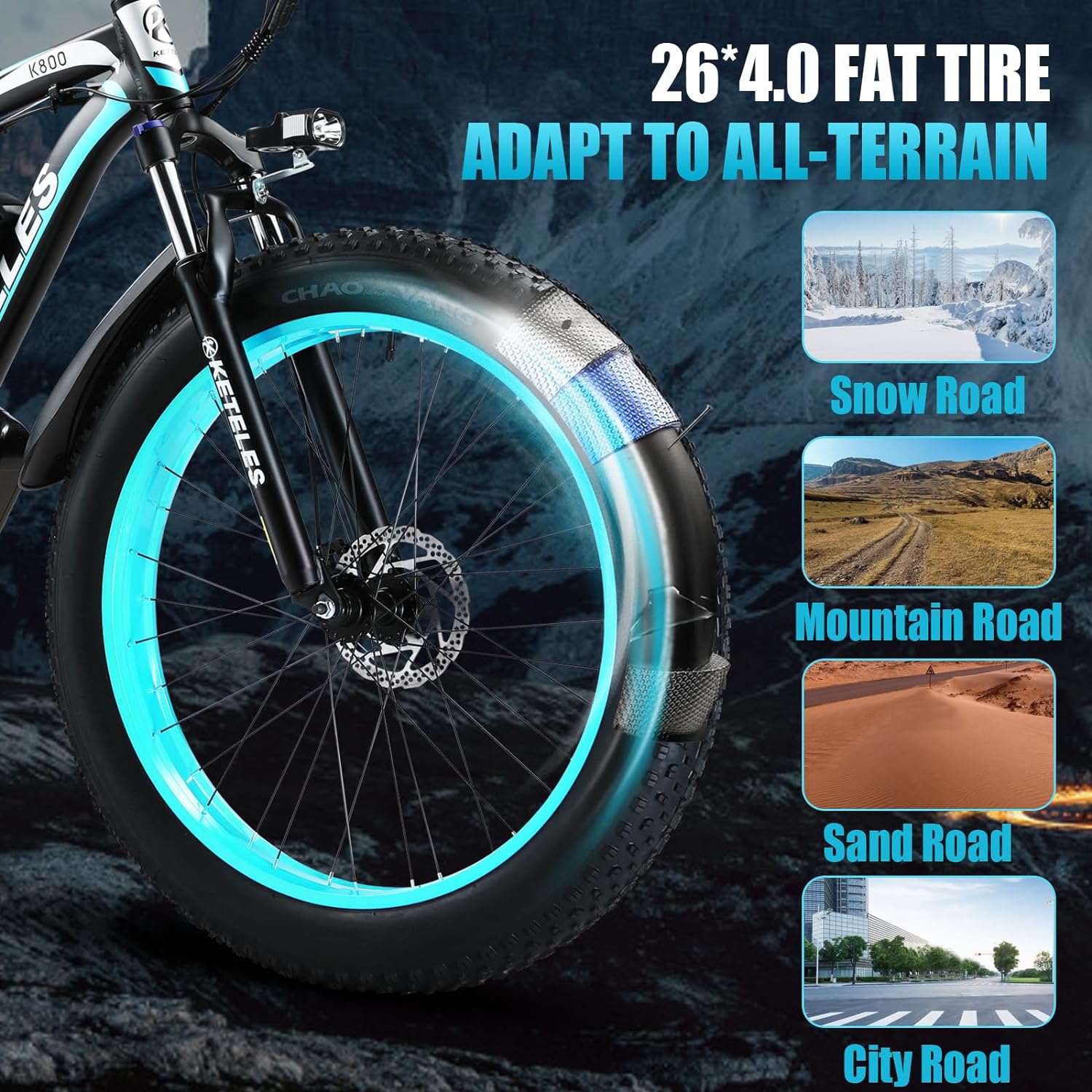 Electric Bike for Adult, 26 x 4.0 Fat Tire Ebike, 1000W/2000W Peak Electric Bicycle, 48V 13/17.5/23AH Waterproof Battery, Front Suspension Ebike, 27MPH-46MPH, Adjustable Seat, UL and GCC Certified