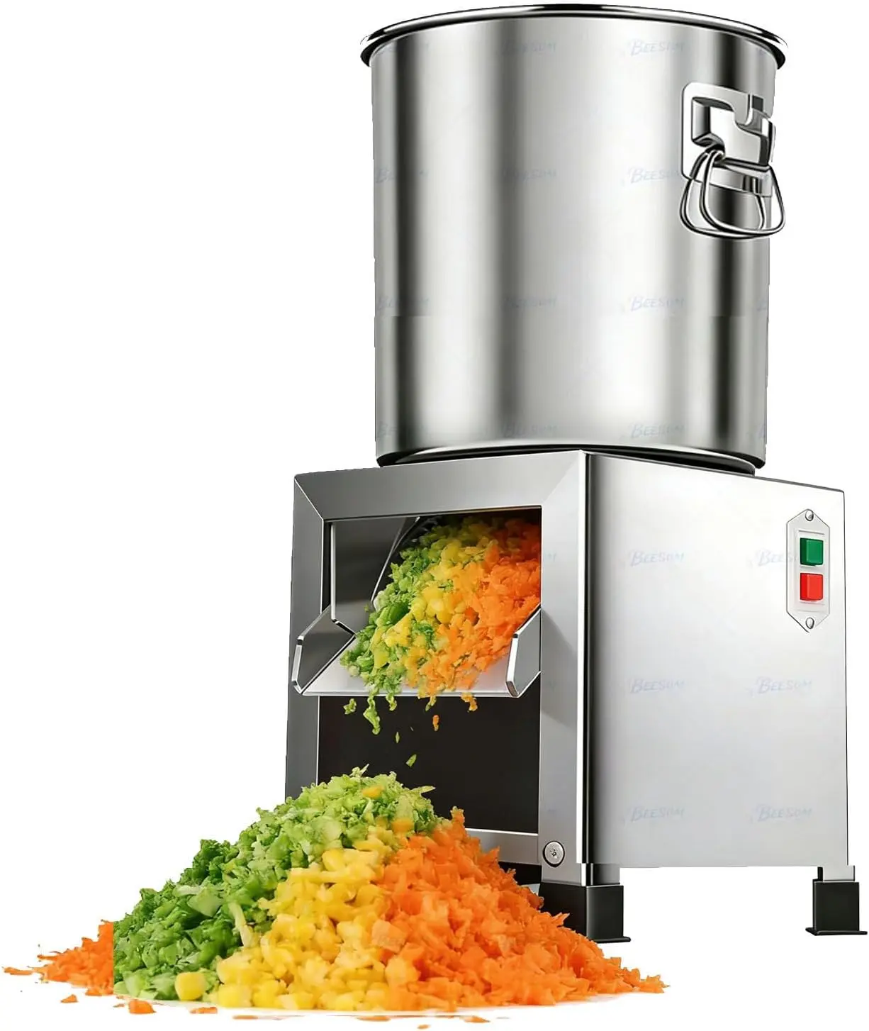 BEESOM Trituradora Alimentos Comercial 1800 W 3500 RPM,Picadora Verduras Eléctrica Acero Inoxidable con 4 Cuchillas,Puerto Alimentación Grande, plata