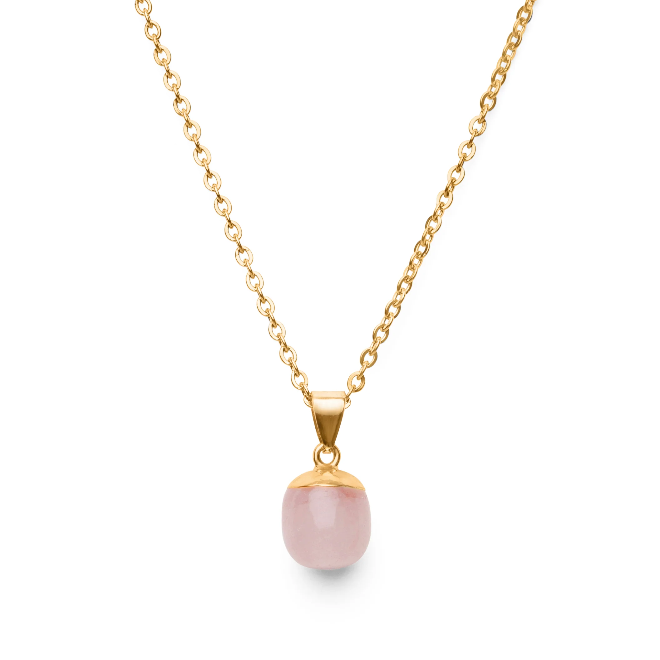 Rozenkwarts Ketting & Hanger - Rond Geslepen - Gold Dipped - Zelfliefde