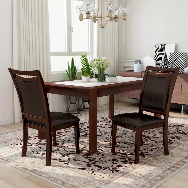 Set of 2 Zita Modern Classic Espresso Leather Dining Chairs by Furniture of America