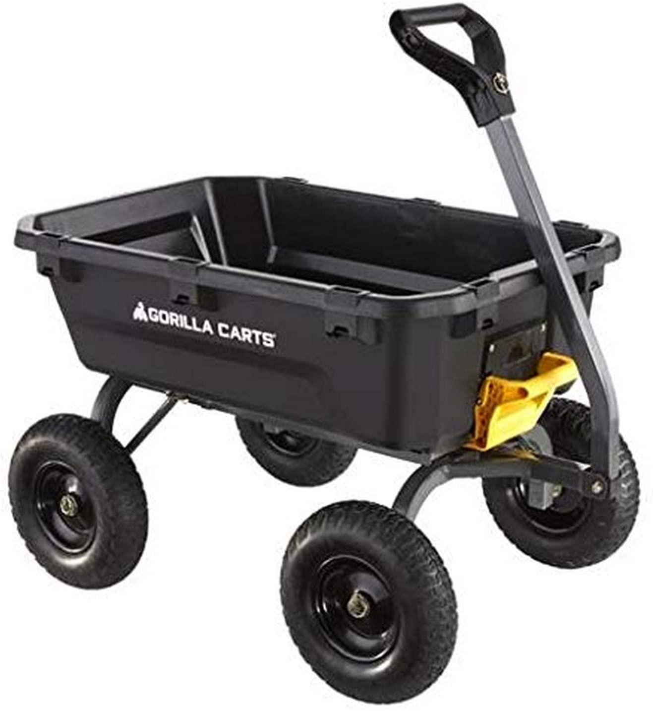 Gorilla Carts Heavy-Duty 7 Cu. Ft. Garden Dump Cart, No-Flat Tires, Black