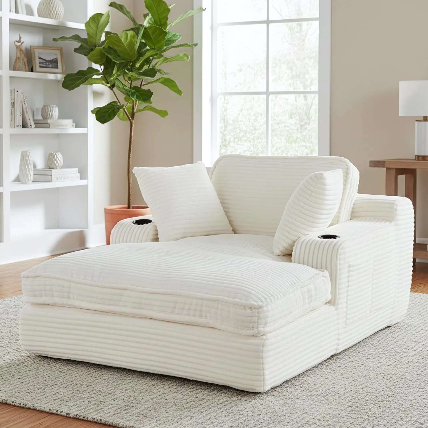 67" Oversized Chaise Lounge Chair Indoor Soft Boneless Cloud Couch with 3 Pillows 4 Side Pockets