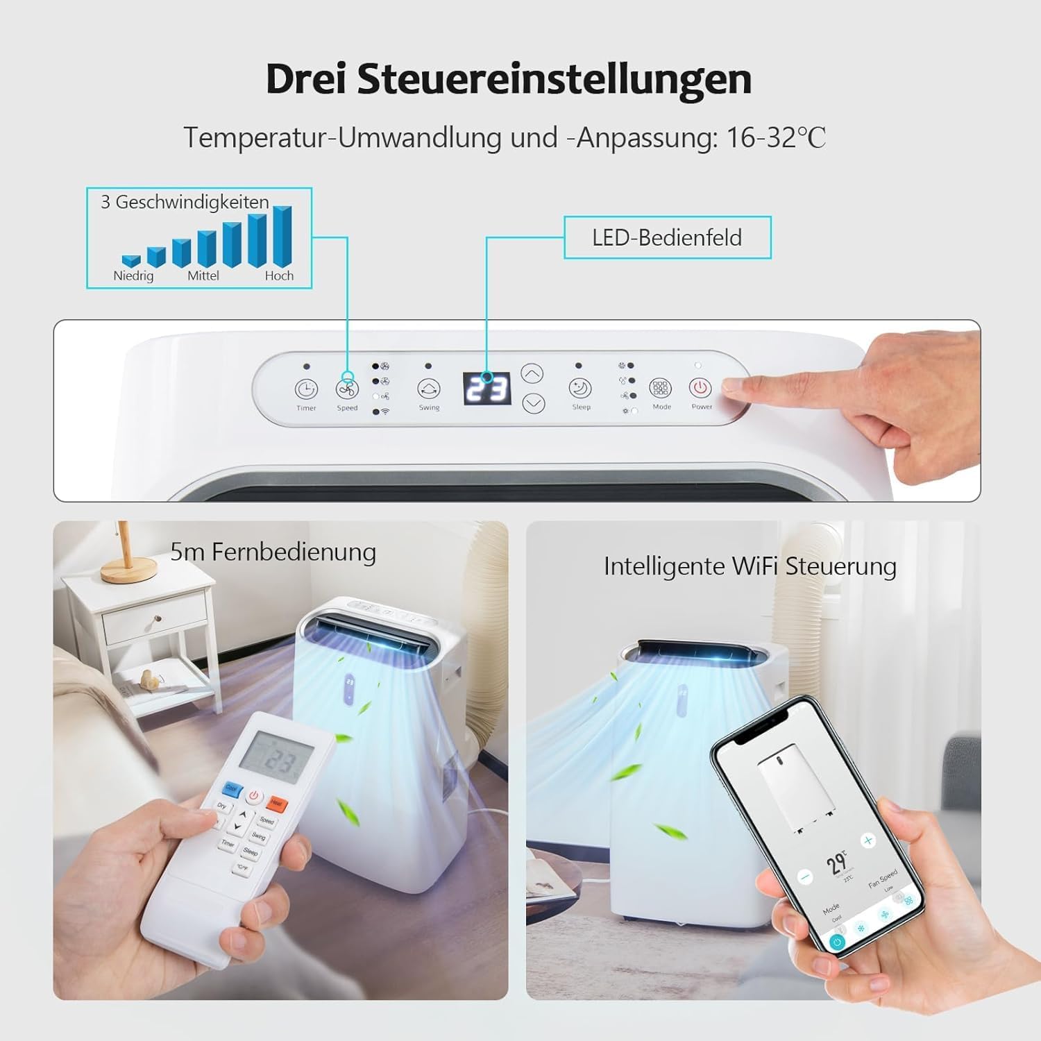 GOPLUS 16000 BTU Klimaanlage mit Abluftschlauch, 5 in 1 mobiles Klimagerät: Kühlen, Heizen, Entfeuchten, Belüften, Schlafmodus | 24H-Timer | App & Fernbedienung | für Raumgröße bis 30㎡ (16000BTU)