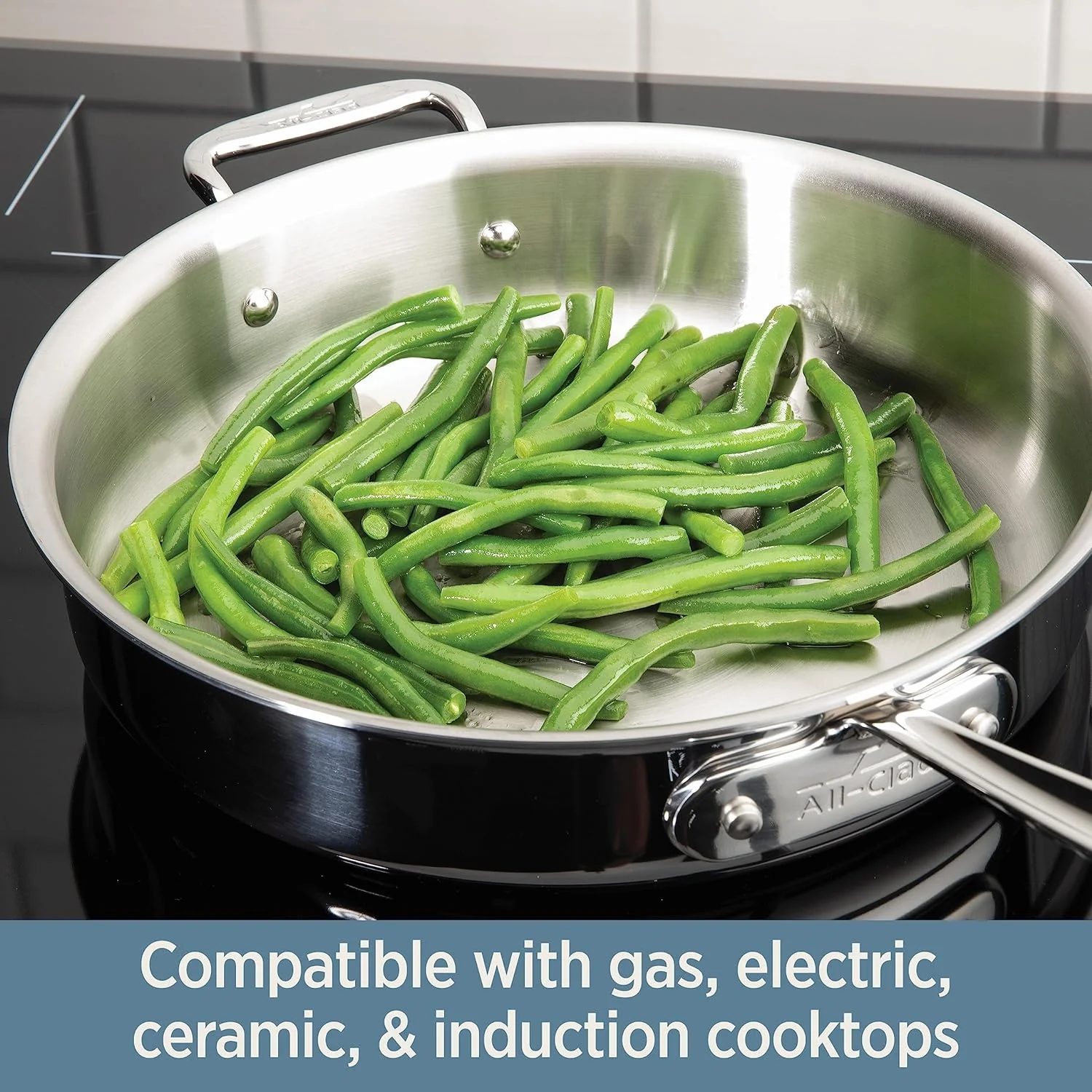 All-Clad D3 Sartén para Saltear de Acero Inoxidable de 3 Capas, 6 Cuartos, Compatible con Inducción, Horno y Grill hasta 600°F, Ollas y Sartenes, Color Plateado