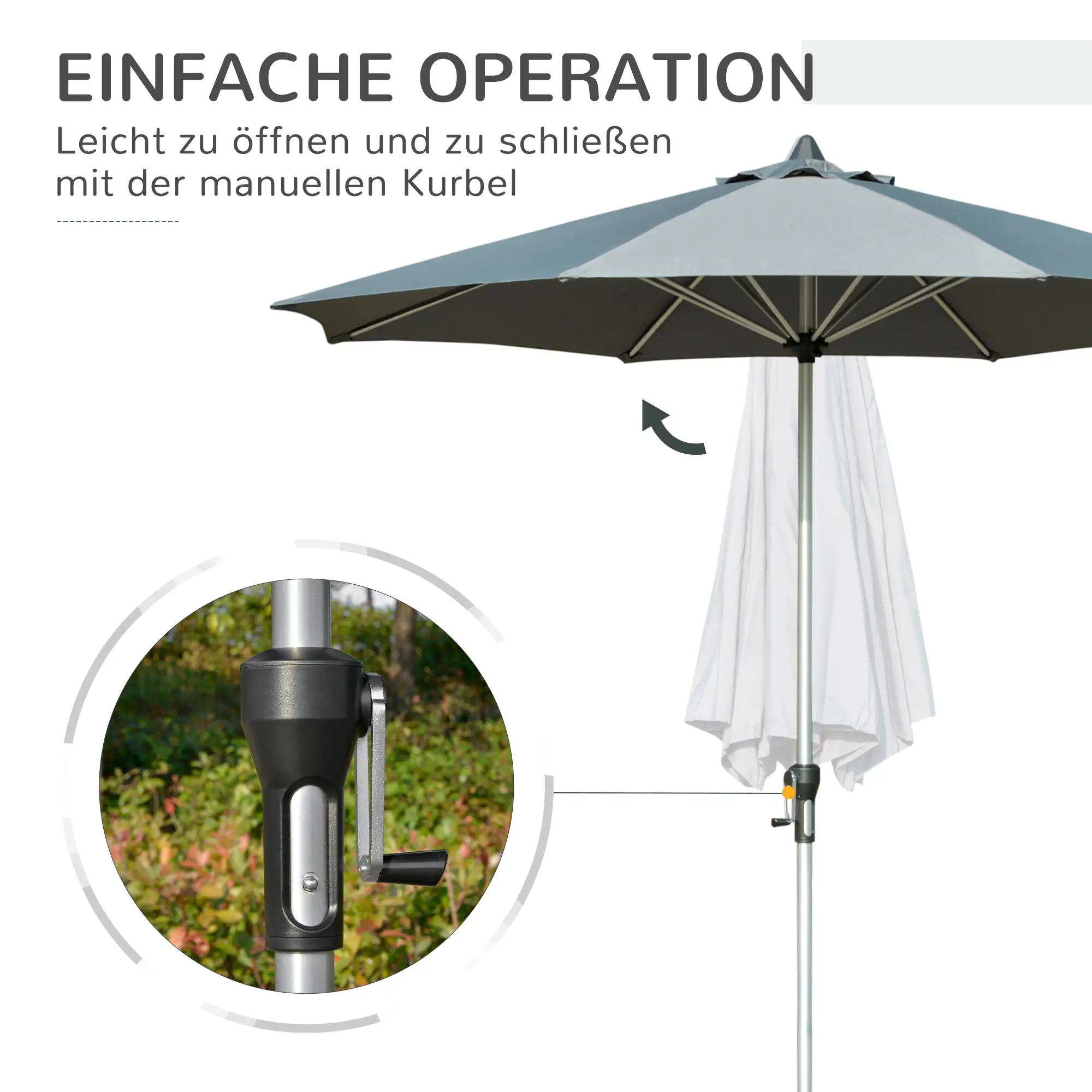 Outsunny Parasol 2,7 m Donkergrijs met Zwengel & UV-bescherming