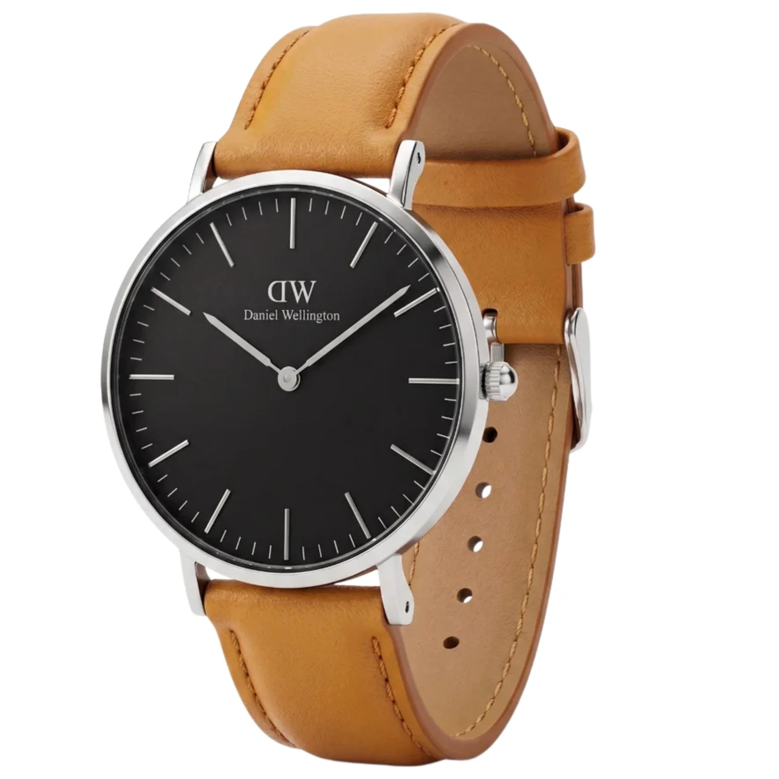 Daniel Wellington Durham 36mm Black Dial Brown Genuine Leather Silver Watch - DW00100144