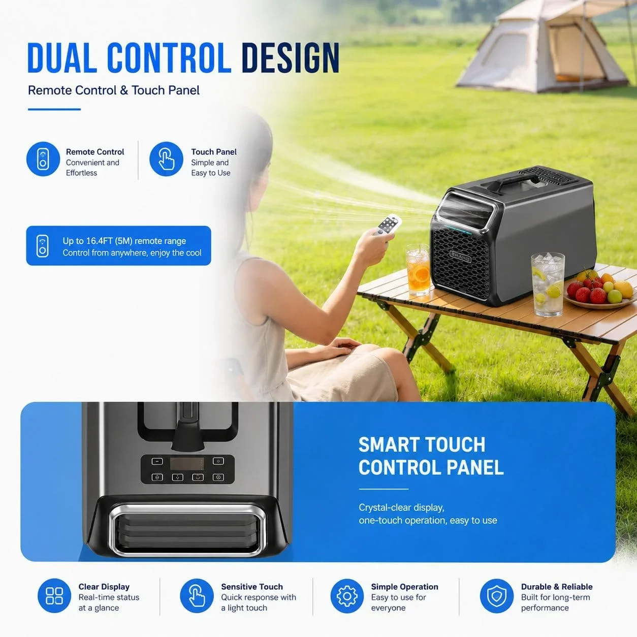 Aire acondicionado portátil, aire acondicionado de camping portátil de 3500 BTU con compresor real – Aire acondicionado de CC para caravana, tienda de campaña, furgoneta y cabina de camión – con deshumidificación, modo de reposo y control remoto, gri