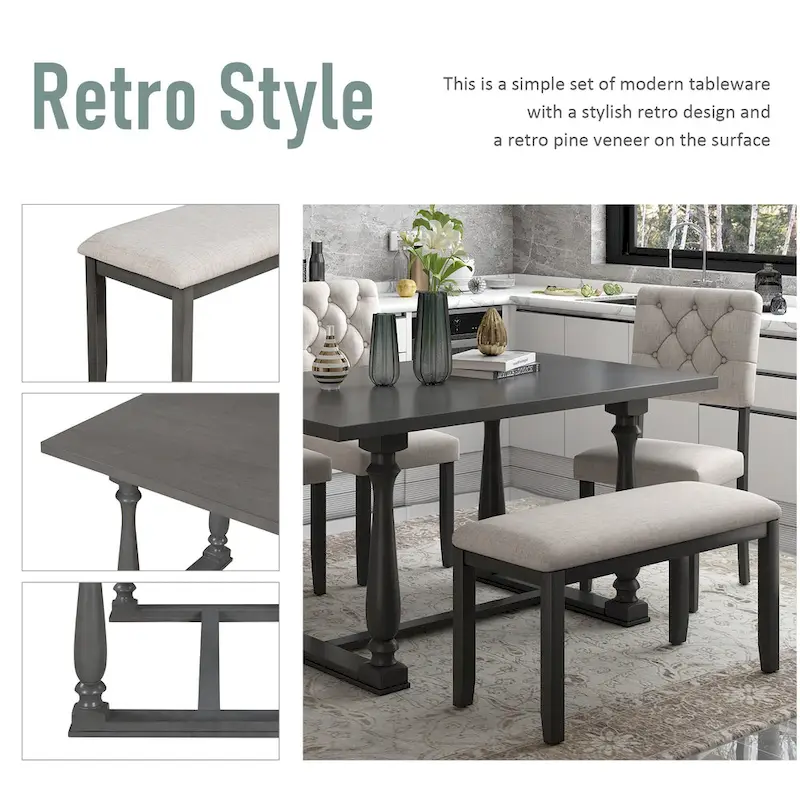Nestfair 6-Piece Dining Table Set with 4 Chairs and 1 Bench