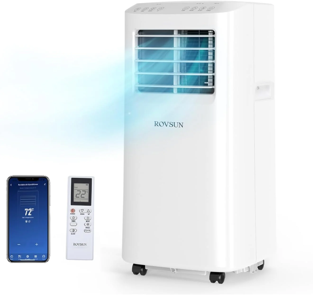 ROVSUN WiFi Enabled Smart 8000 BTU Portable Air Conditioner with Remote & APP Control, 3-in-1 Cooler, Dehumidifier & Fan, Powerful Room Mobile AC Unit with Rolling Wheels & Easy Installation Kit