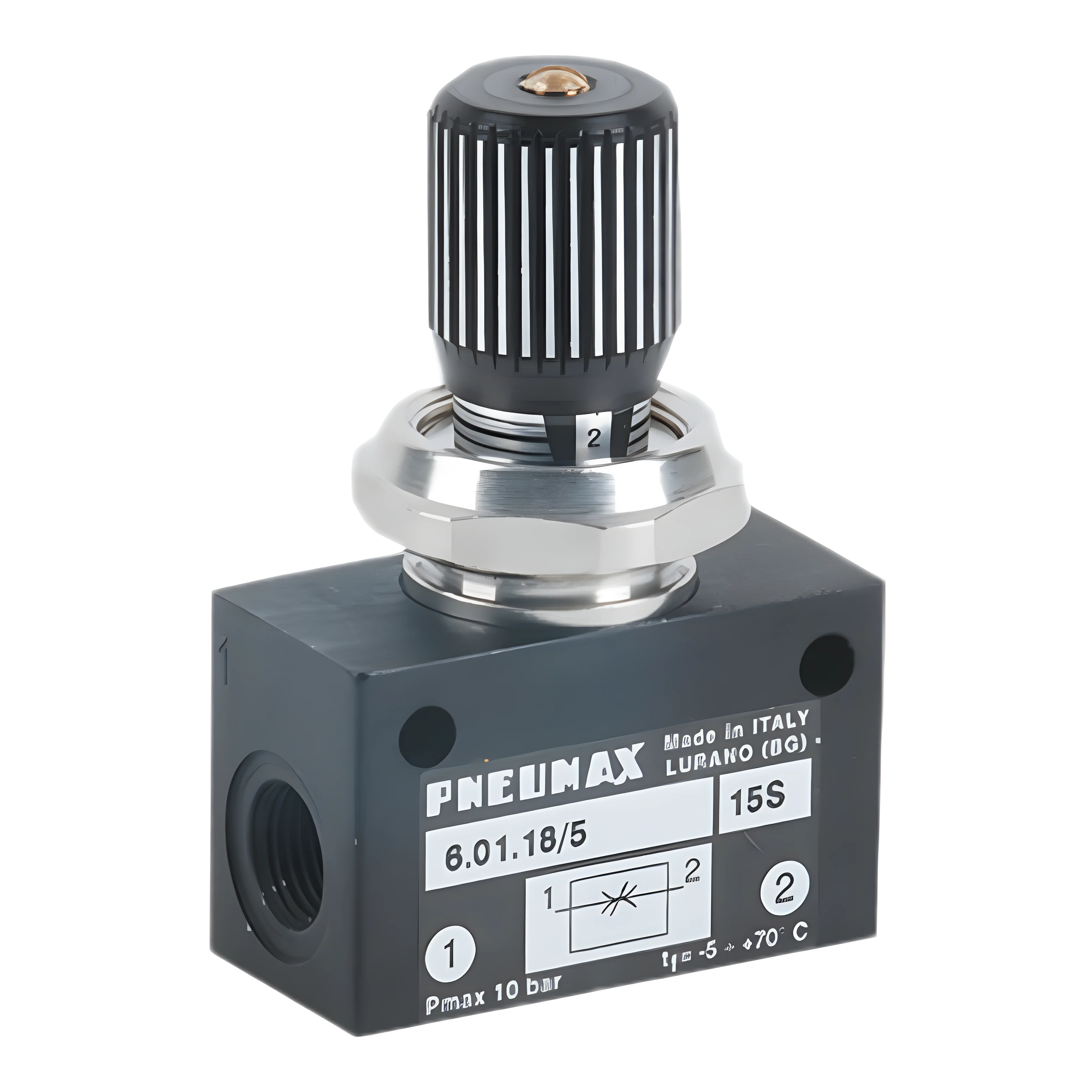 Pneumax 6.01.18/5 1/8 Sensitive Flow Control Valve Bidirectional (Black Knob)