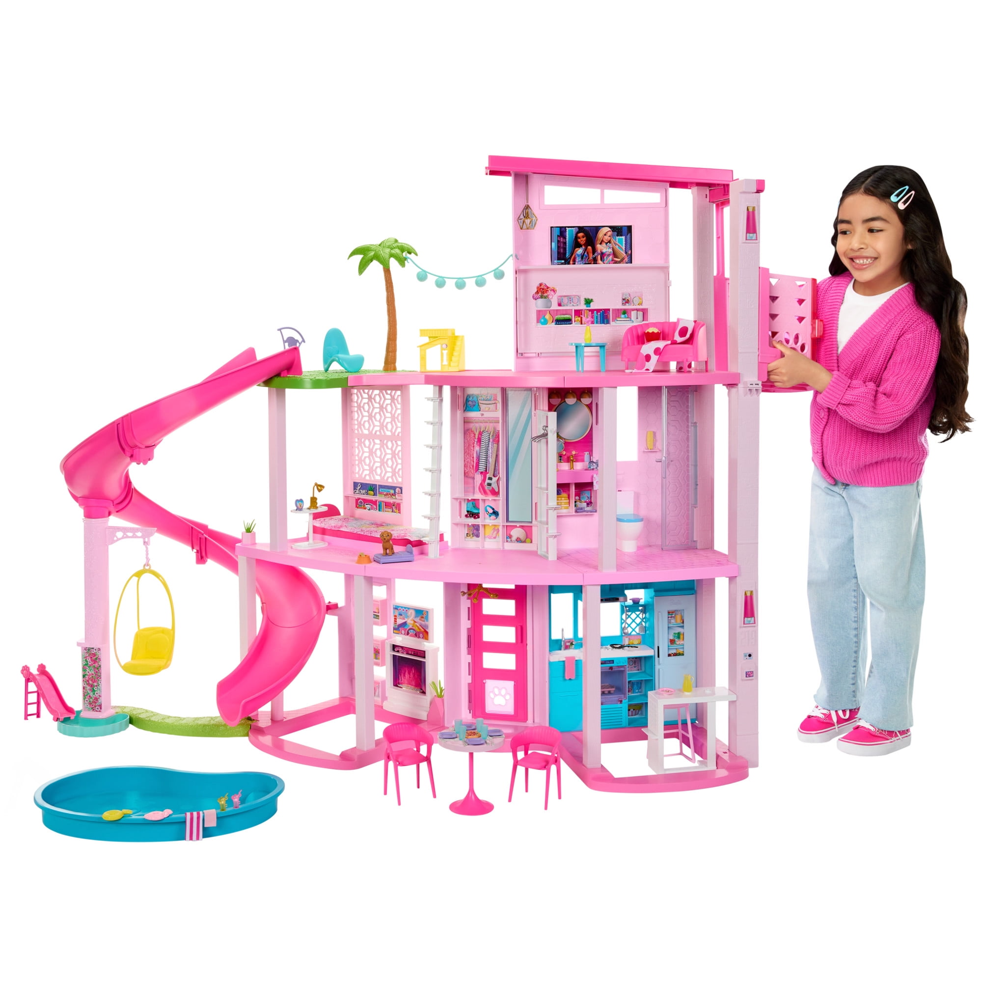 Barbie Dreamhouse Pool Party Dollhouse Playset with Slide, 10 Play Areas & 75+ Accessories