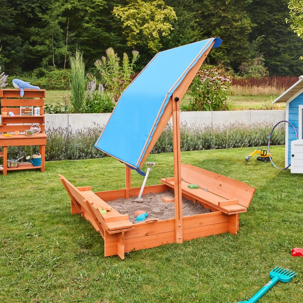 Arenero Techado Infantil Home Deluxe Buddelkiste 110  X 110  X 110 Cm - Natural / Azul