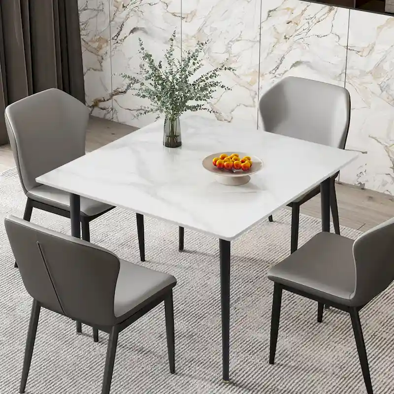 Contemporary Slate Kitchen Dining Table with Sintered Stone Surface and Metal Legs (Table Only) - 31.5 x 31.5 x 30 inches