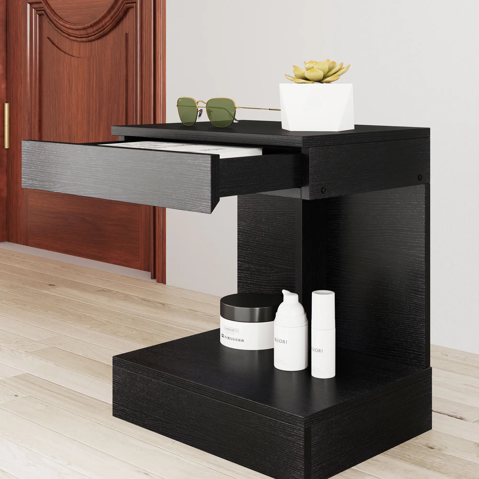 HOMCOM Nachttisch 40x30x46 cm mit Schublade Schwarz