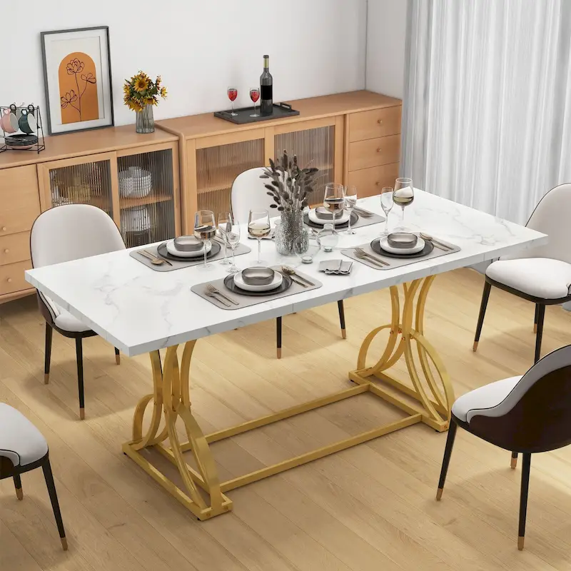 Moasis Farmhouse Rectangular Dining Table in Wood and Metal - Seats 6 to 8