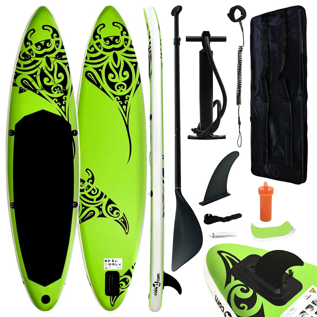 Juego de tabla de paddle surf inflable verde 366x76x15 cm v8036