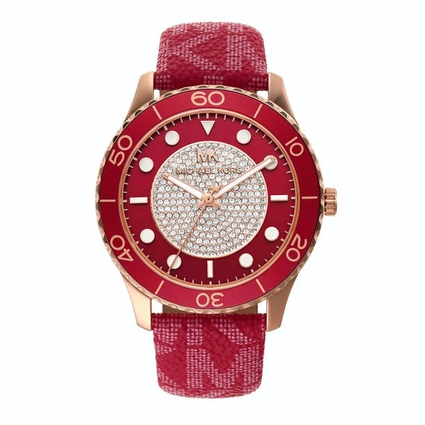 Michael Kors Runway Dive Pavé Dial Red Coated Canvas Women's Watch - MK7179