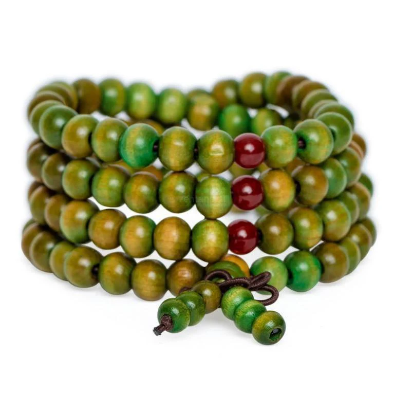 Tibetaanse Mala - Sandelhout - Mosgroen