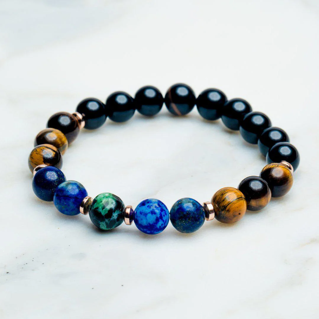 Balans Armband Edelstenen - Agaat & Lapis Lazuli - Tijgeroog & Turkoois - Kracht