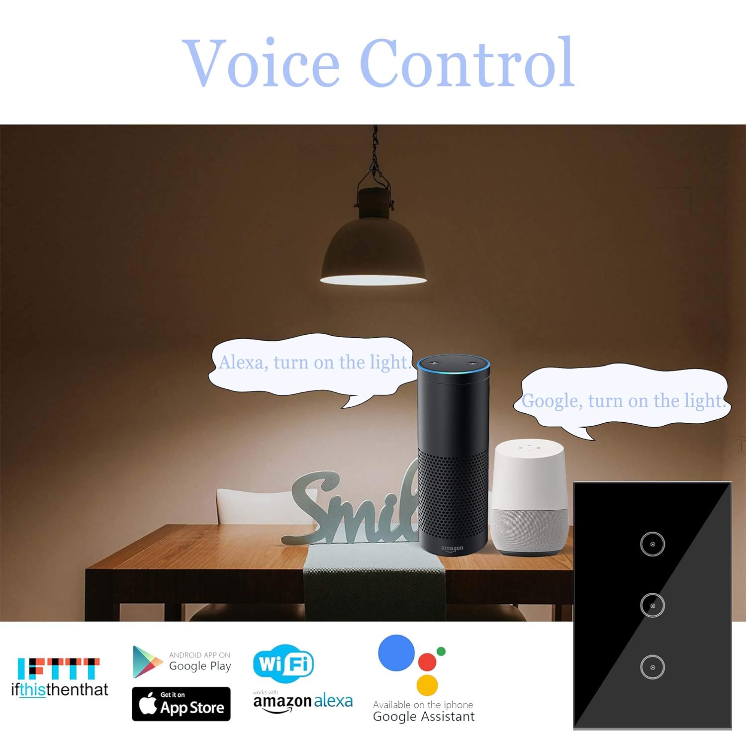 Jinvoo Smart 3-Gang Wall Light Switch, Touch Panel, Alexa & Google Home Compatible, No Hub Needed, 2-Pack, Black