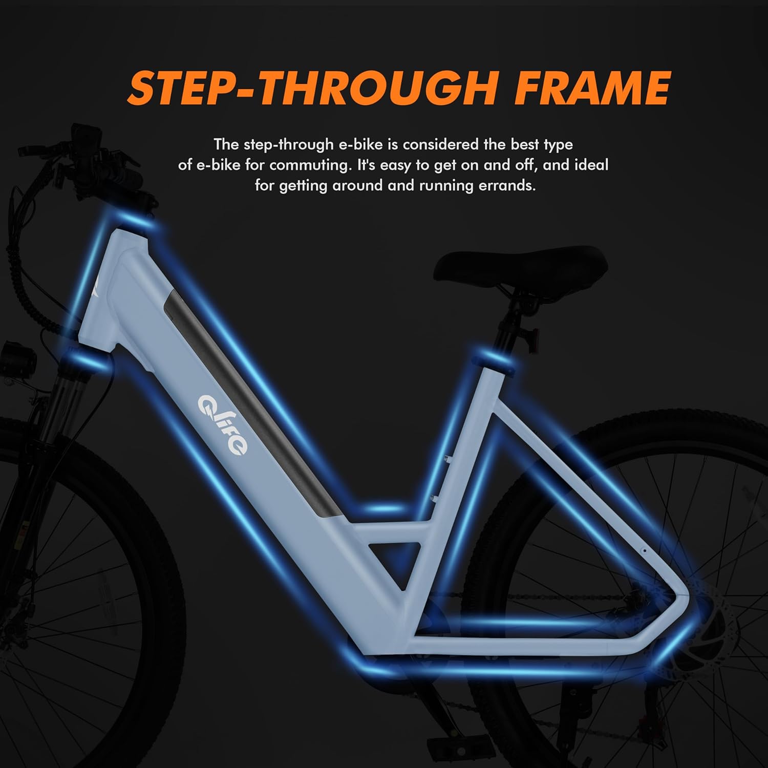 Qlife Cityone Electric Bike for Adults 26 Step-Through 22MPH Ebike with 2.1 Tire,UL2849 Certified Built-in Removable Battery,Peak 750W Motor Ebikes with 7 Speed, Commuter E Bicycle