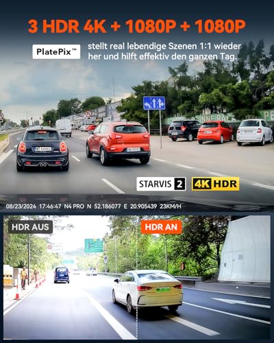 VANTRUE N4 Pro 4K  1080P 1080P 3 Lent STARVIS 2 Sensor Dash Cam, 5GHz WiFi GPS Telecamera per Auto, 3xHDR IR Dashcam Auto, Controllo Vocale 24h. Modalità di Parcheggio Buffer, 3.19” IPS Max 512G : Amazon.it: Elettronica