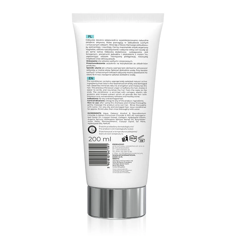 Apis OPTIMA Moisturising Hair Conditioner with Dead Sea Minerals & Argan Oil | 200 ml