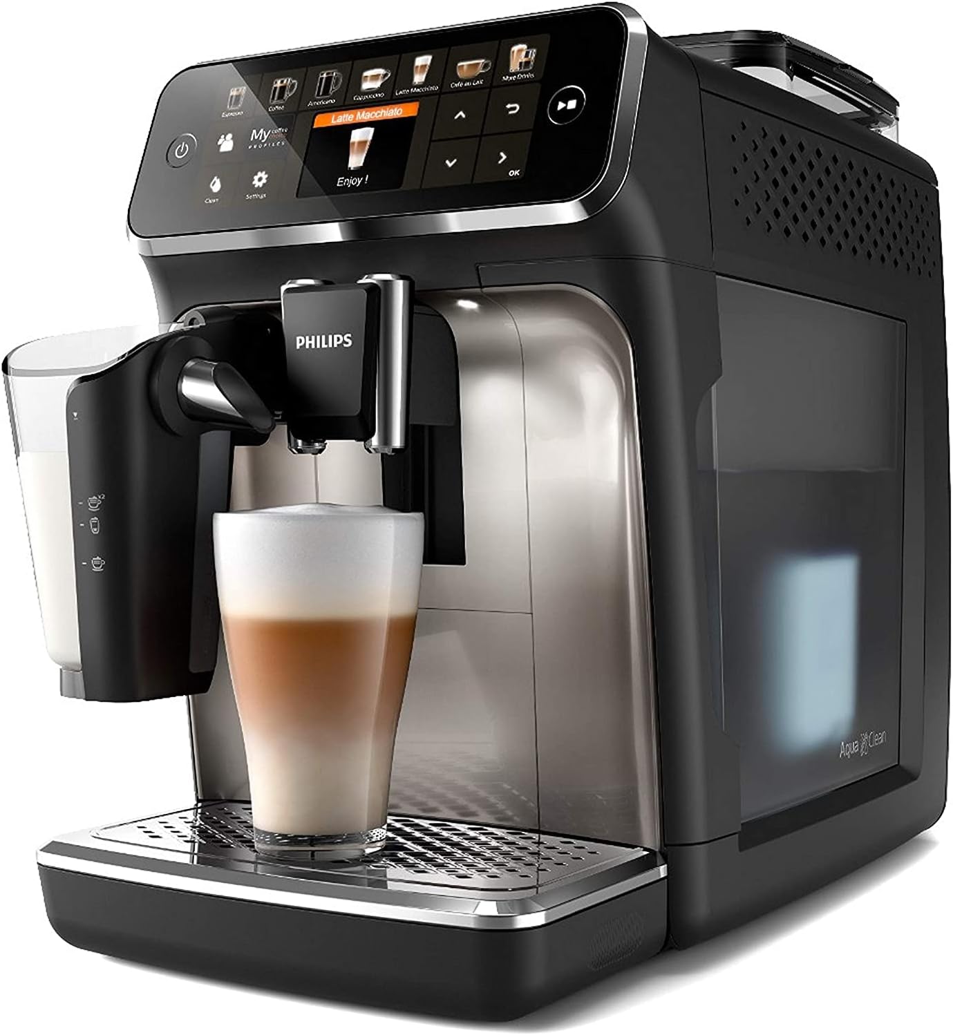 Philips Serie 5400 Kaffeevollautomat – LatteGo Milchsystem, 12 Kaffeespezialitten, Intuitives Display, 4 Benutzerprofile, Chrom (EP5447/90)