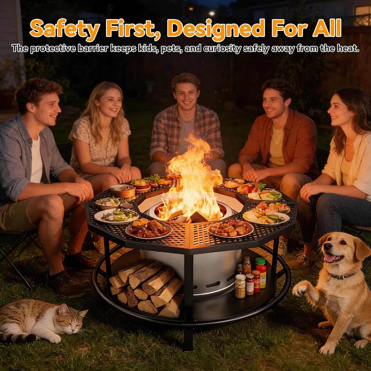 Fire Pit Surround Tabletop - 360�� Fire Pit Guard for Solo Stove Bonfire & Ranger, Portable Protective Barrier for Wood Burning Fire Pits Up to ?21