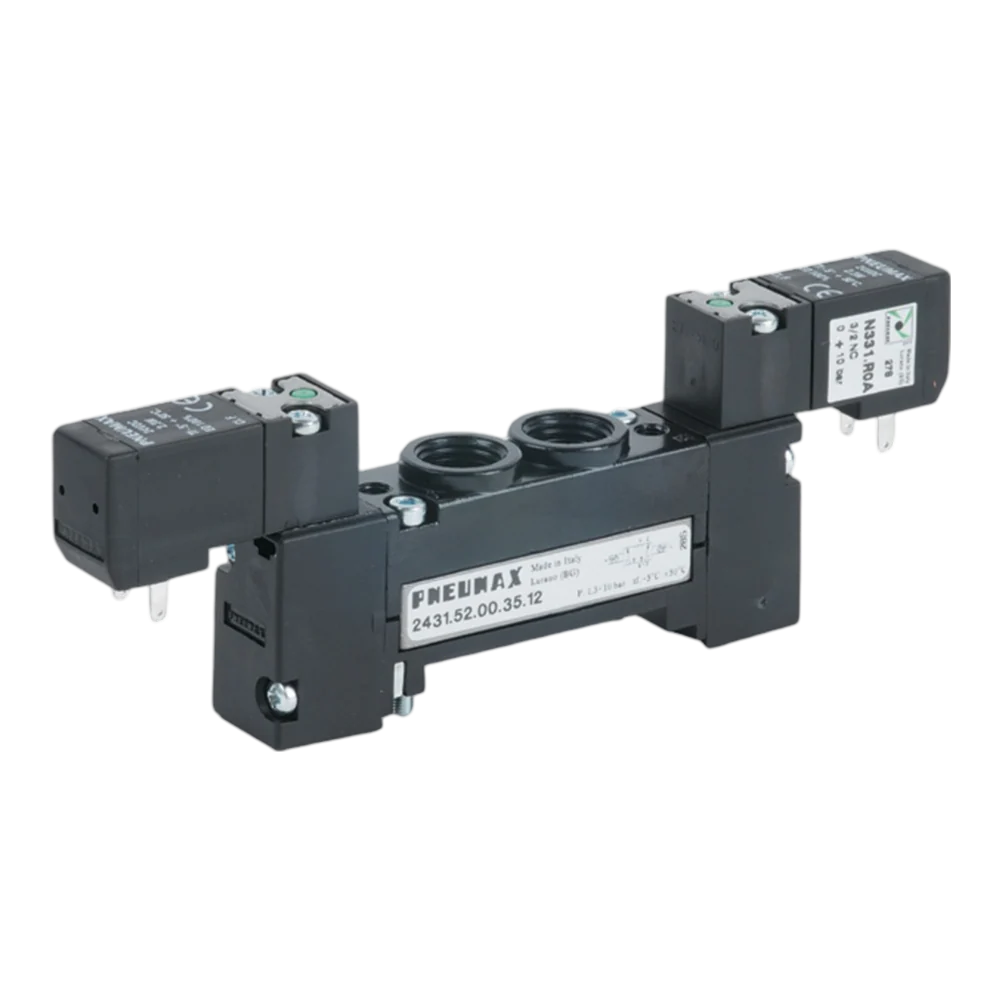 Pneumax 2431.52.00.35.09 G1/4 18mm FLAT 5/2 Solenoid/Solenoid 24Vdc Earth