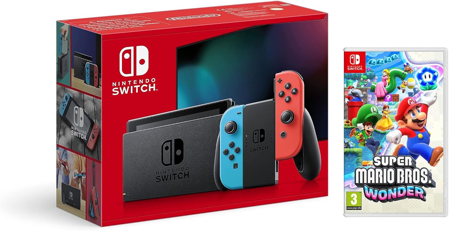 Consola Nintendo Switch - Color Azul Neón/Rojo Neón + Super Mario Bros. Wonder