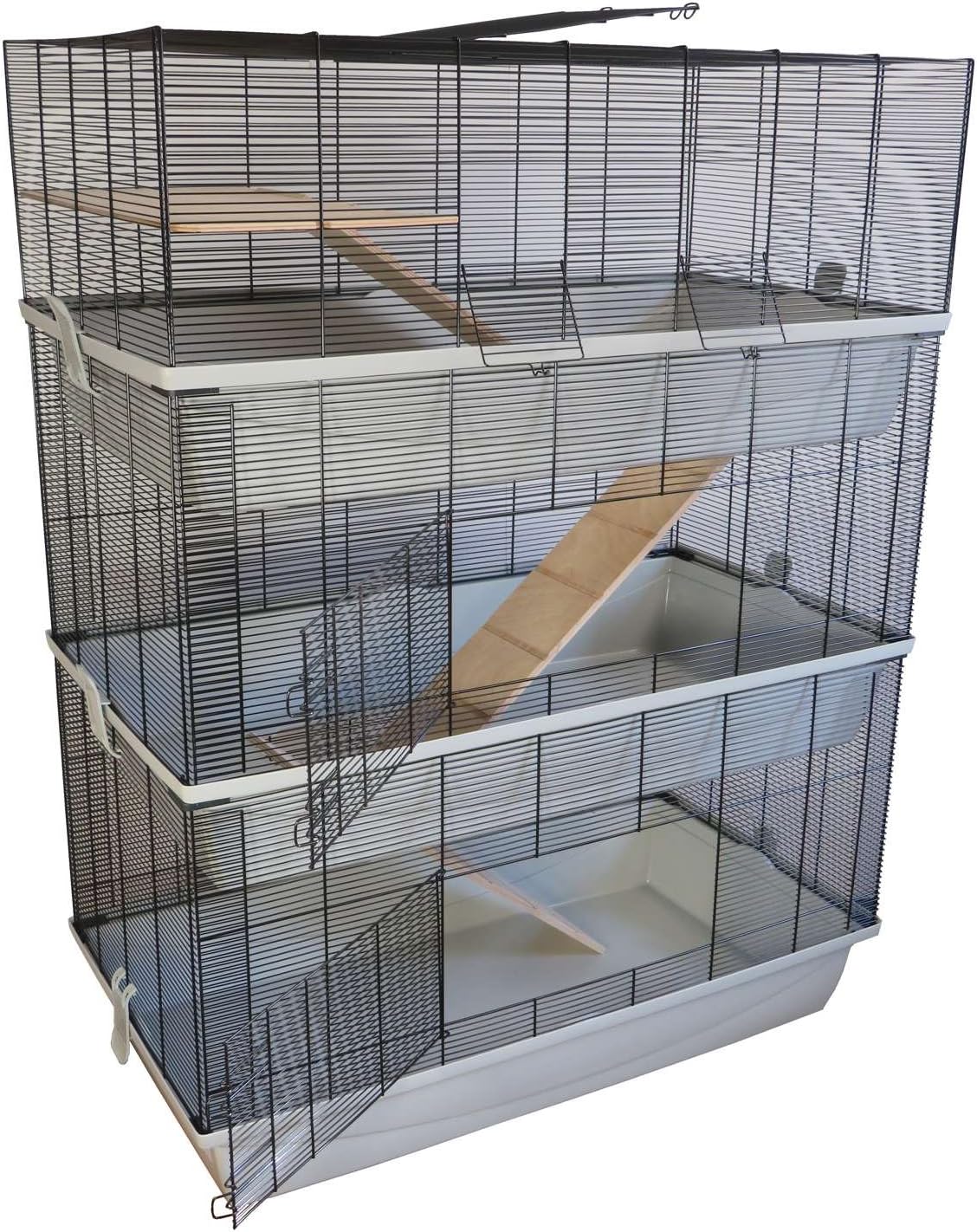 PETGARD Kleintier-Käfig Carlos Sky - XXL Hasen-Käfig - 3-stöckiges Nager-Haus - Hamsterkäfig mit Holzleitern - Mäusekäfig 98 x 52 x 129 cm