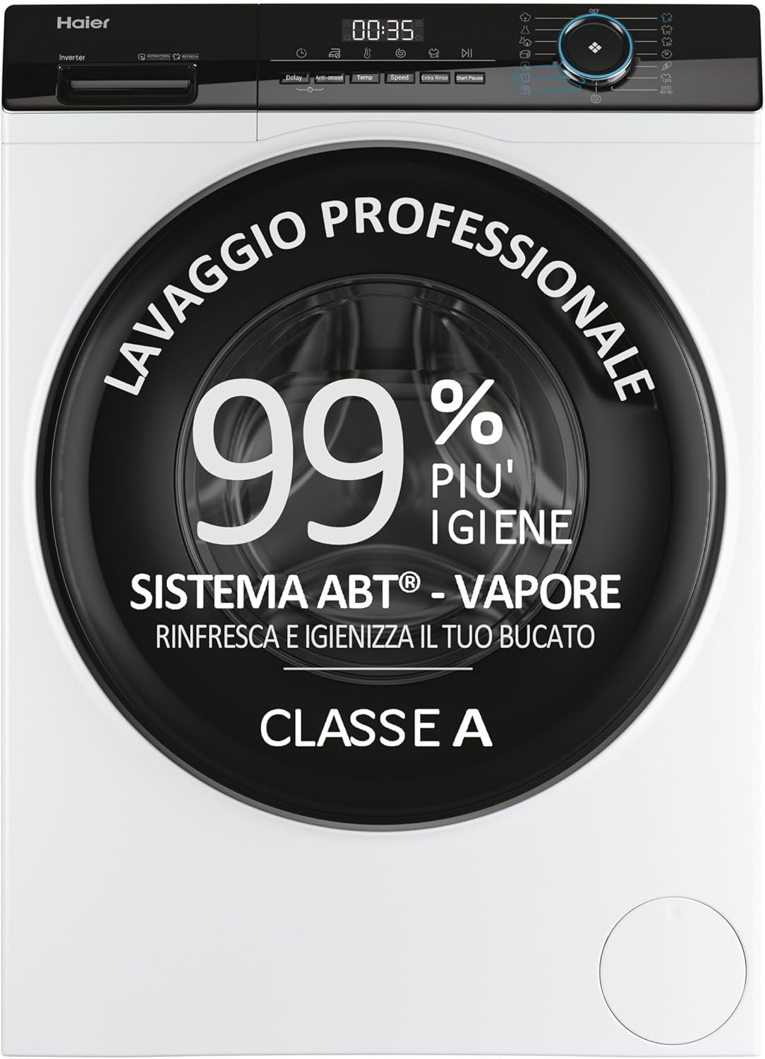 Haier I-Pro Serie 3, Lavatrice a carica frontale 8 KG, Libera Installazione, Classe A, 1400 giri, Opzione Vapore, 15 programmi, Partenza Ritardata, AxLxP 85x60x62 cm, Bianca - HW80-BP14939-S