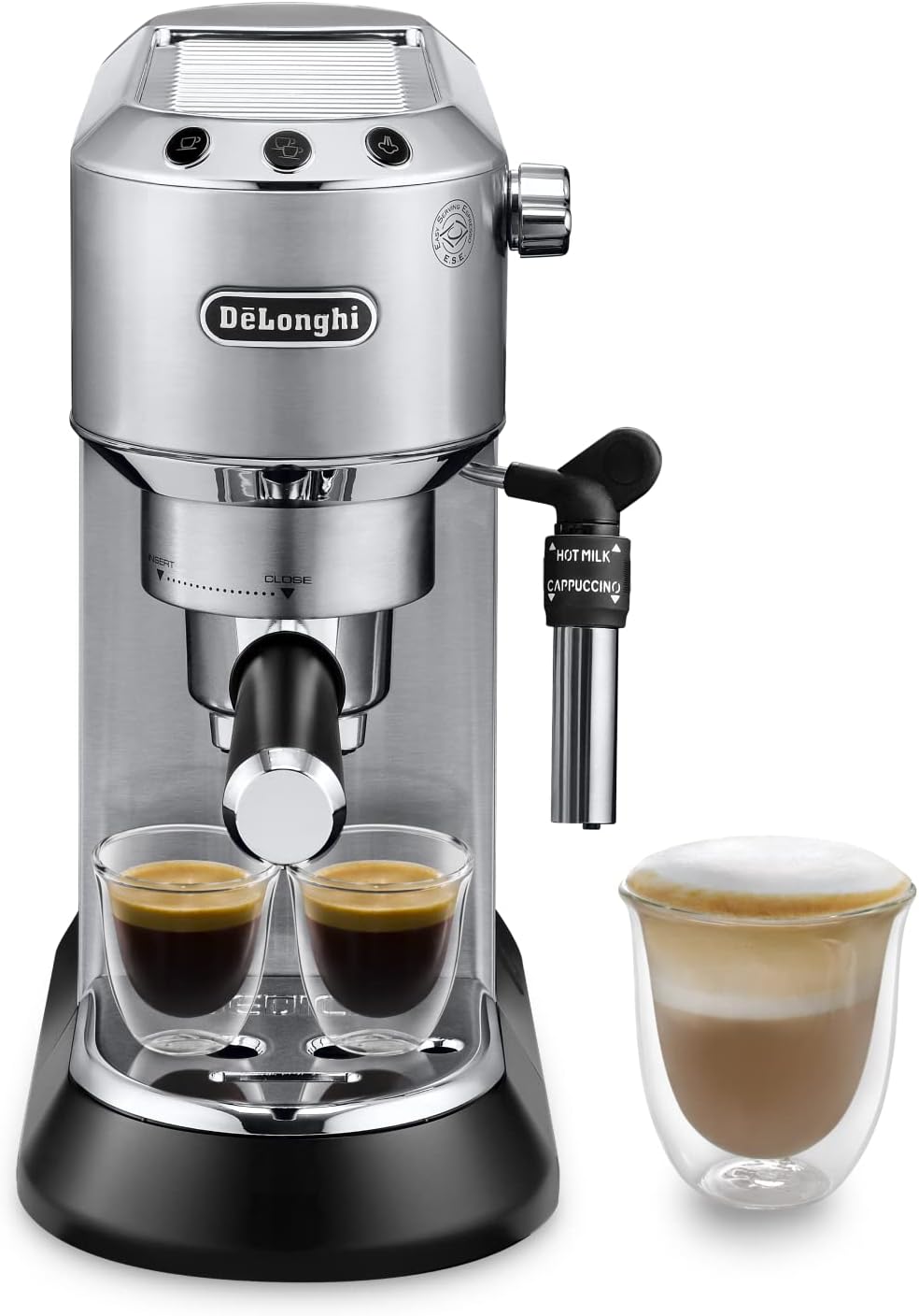 De'Longhi Dedica Duo EC890.WI Macchina Manuale per Caffè Espresso, Cappuccino e Cold Brew, Barista, Dotata di Lancia Vapore per My LatteArt, Display Touch,Larga 15cm, Serbatoio Estraibile 1,1L, Bianca