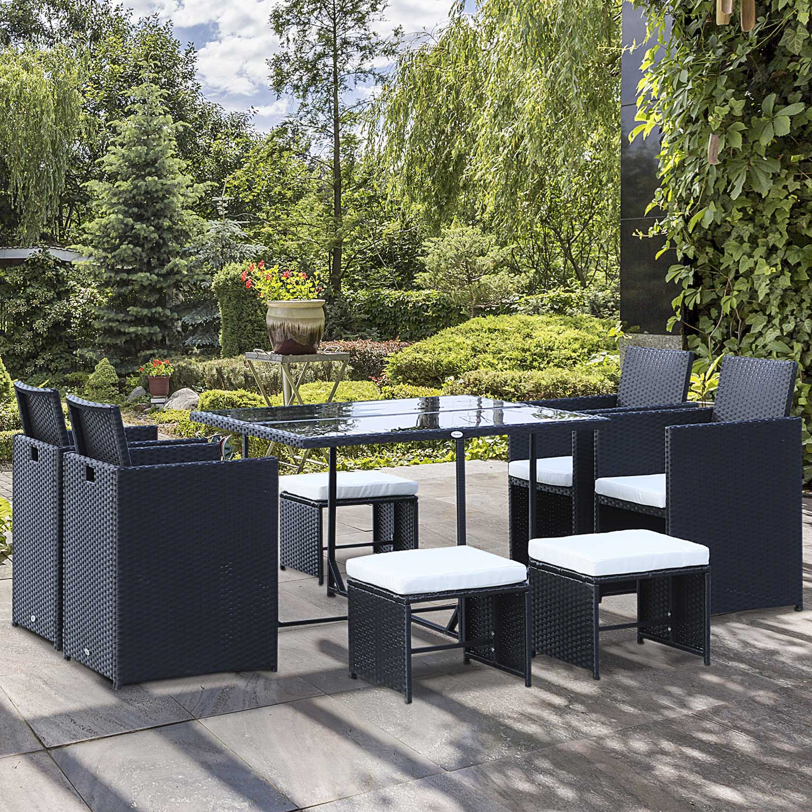 Outsunny Polyrattan Gartenmöbelset 9-tlg. platzsparend wetterfest
