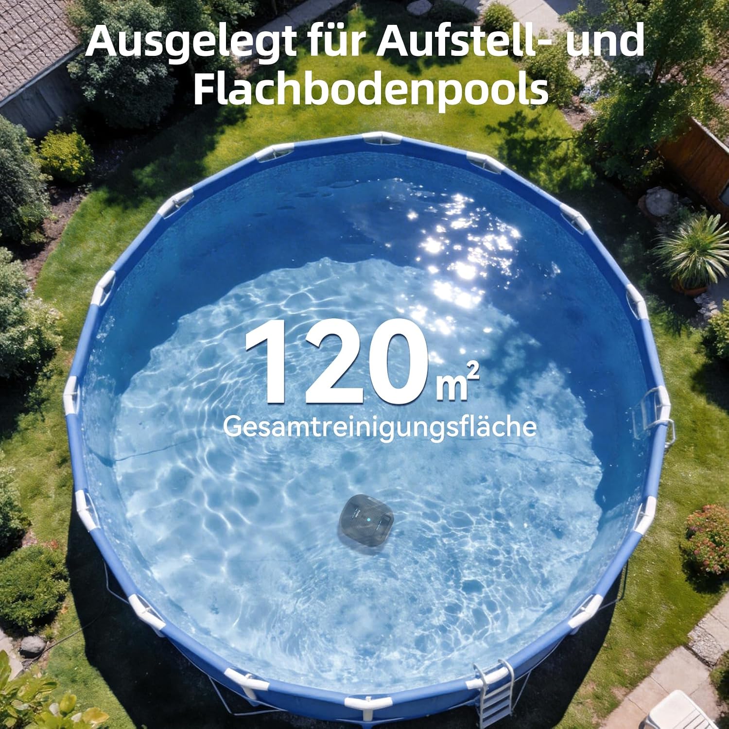 (2026 Neu) X2 Poolroboter Akku mit 200 Min Laufzeit, Kabelloser Poolsauger Auto-Parkfunktion, 3.3 h Schnellladung, für Aufstellpools & Ebene eingelassene Pools bis 120m², Blau