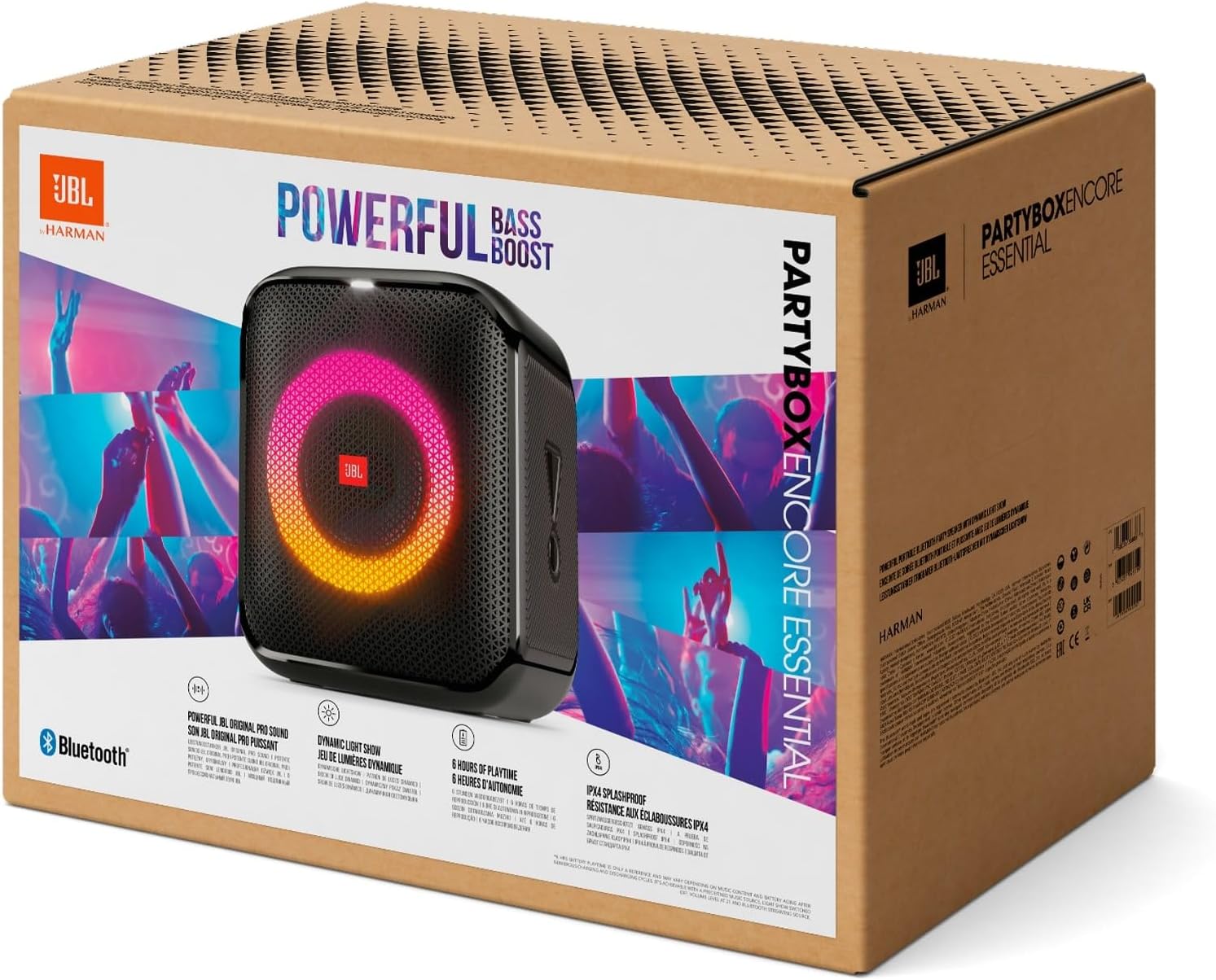 JBL PartyBox Encore – Tragbarer Party-Lautsprecher für drinnen und draußen – Mit eingebauten Lichtern, IPX4-Design und tiefem Bass – 10 Stunden Laufzeit – Schwarz