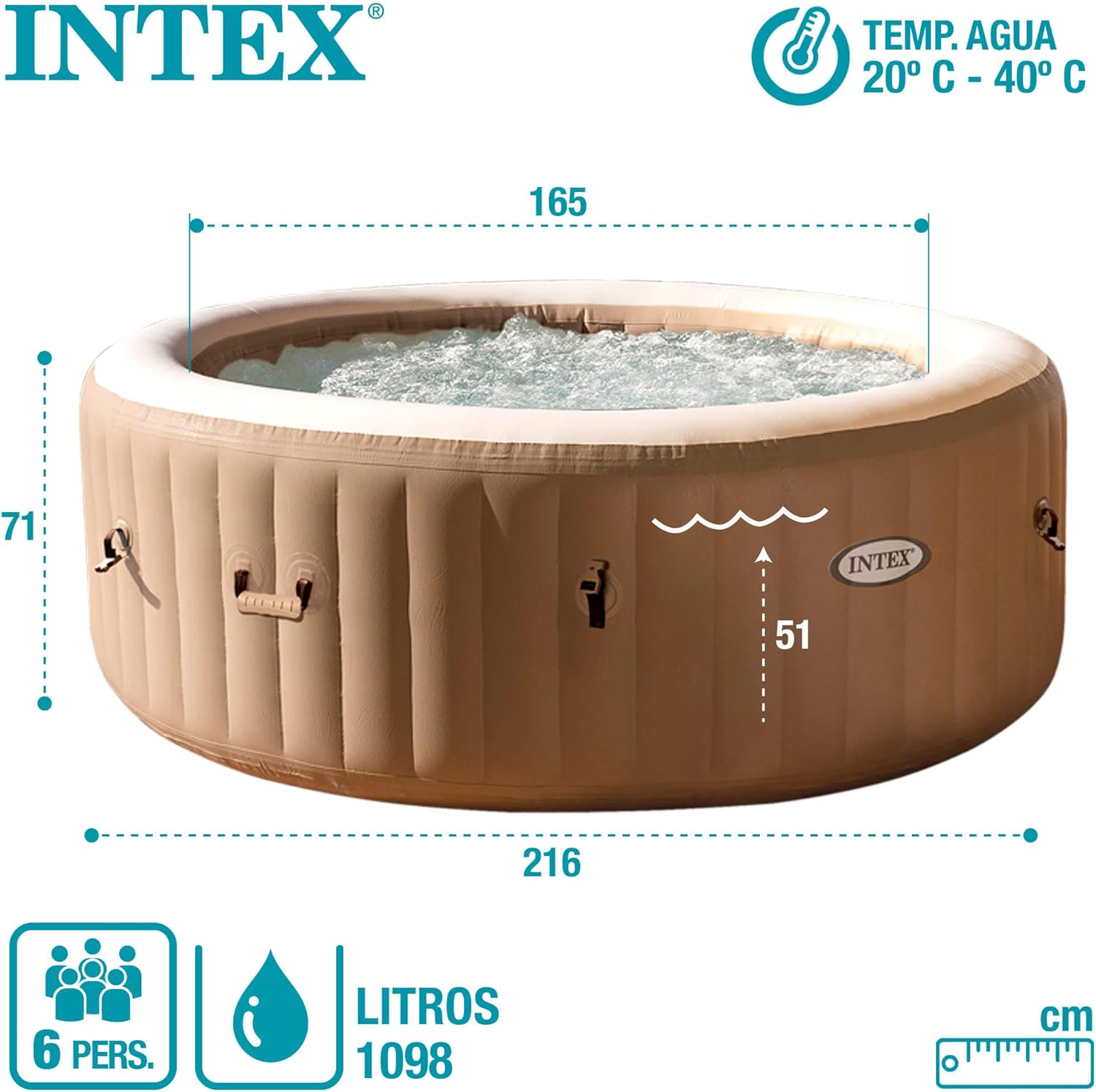 Intex 28428EX Spa hinchable, Beige, 6 Personas