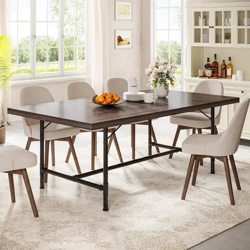 70.9-Inch Rustic Rectangle Dining Table with Metal Tube Frame