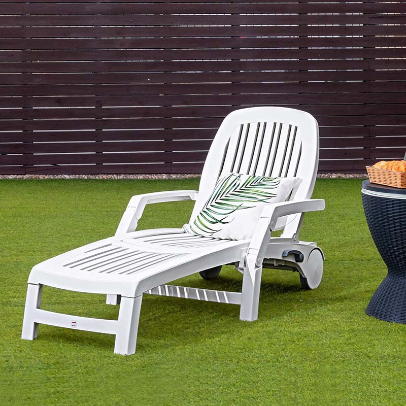 Weatherproof Folding Sun Lounger With Wheels 6 Position Plastic Outdoor Chaise Lounge Chair For Pool Beach Lawn - Comfortable And Ergonomic Design