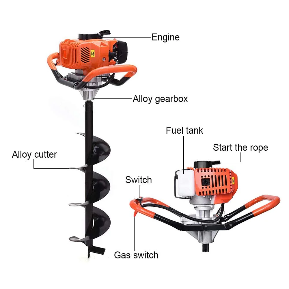 PRIJESSE Gas Powered Post Hole Digger Earth Auger Drill