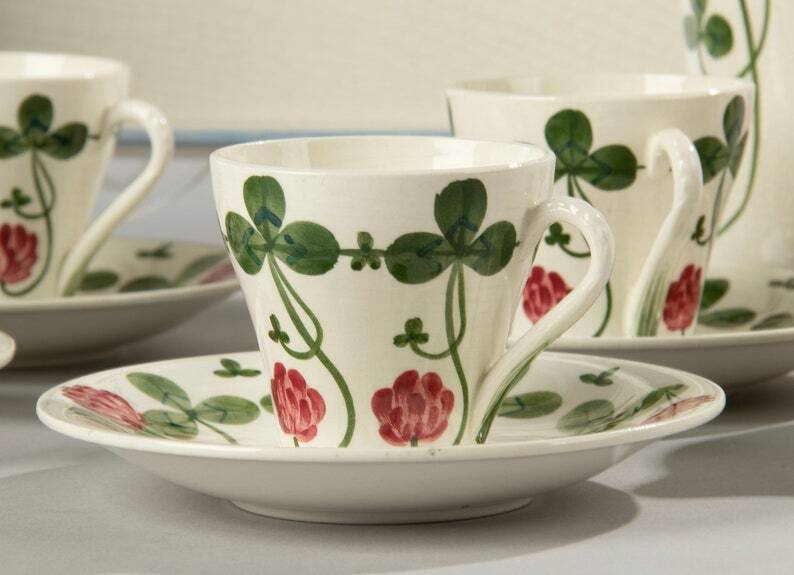 Royal Copenhagen Clover 13-Piece Hand-Painted Faience Coffee Set – Rare Collectible