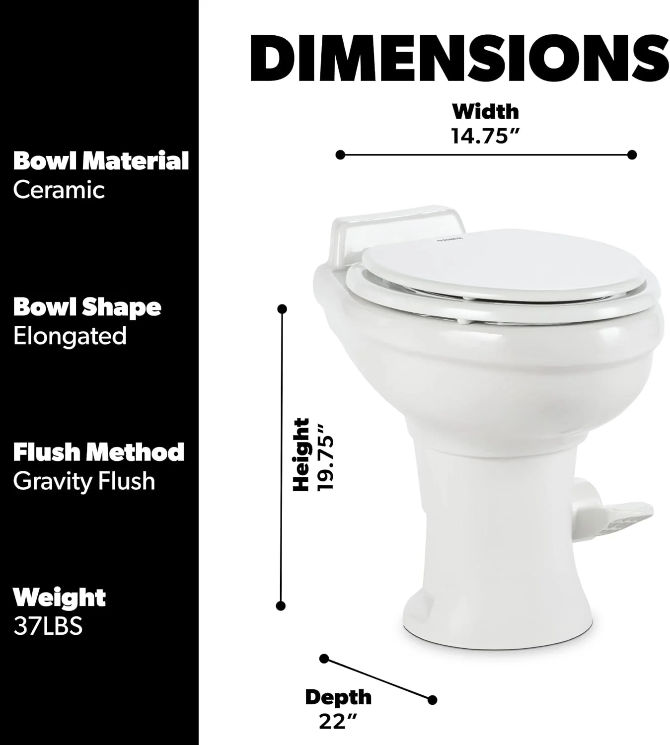 Standard-Height RV Toilet - White