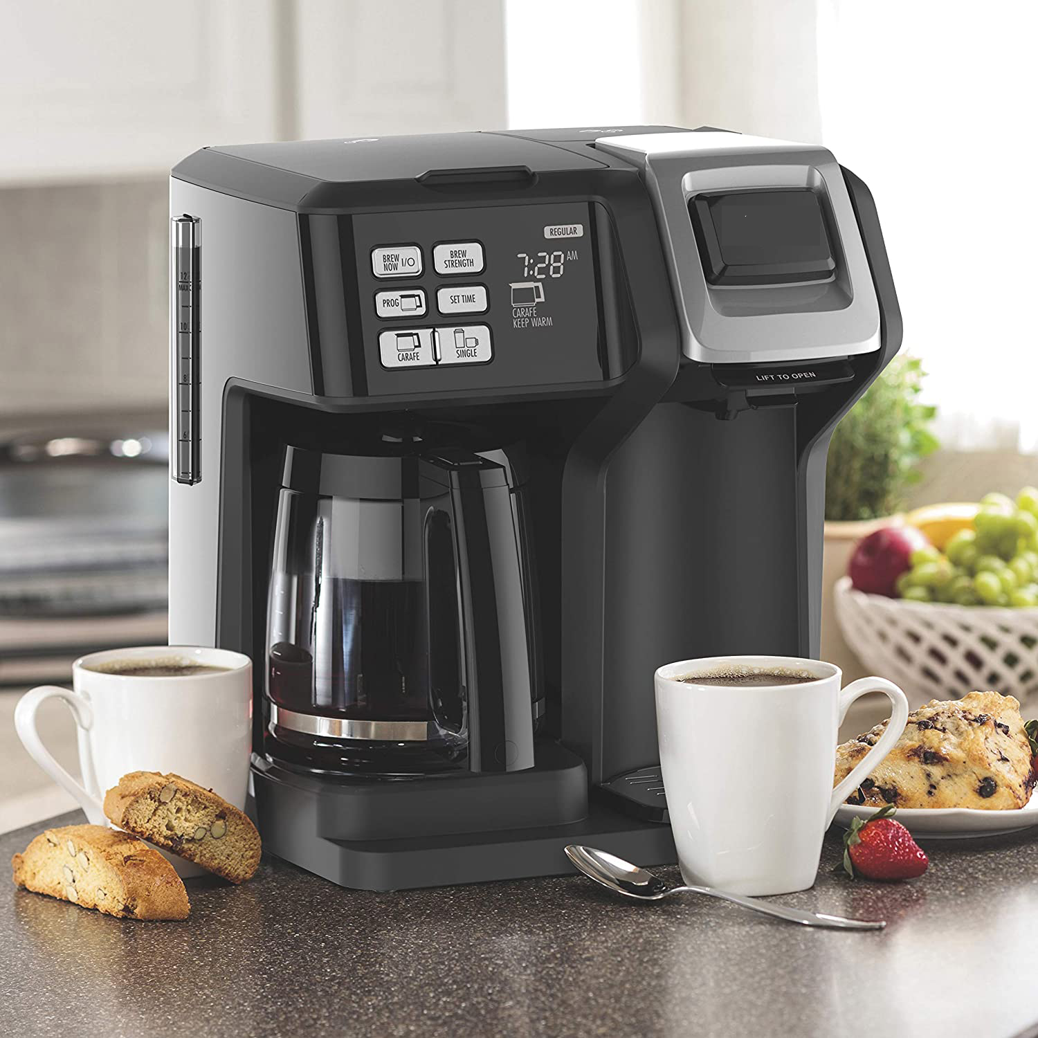 Fast Brew 3-Way Coffee Maker, Single Serve & 12-Cup Pot, Large Reservoir, Easy Programming, Black