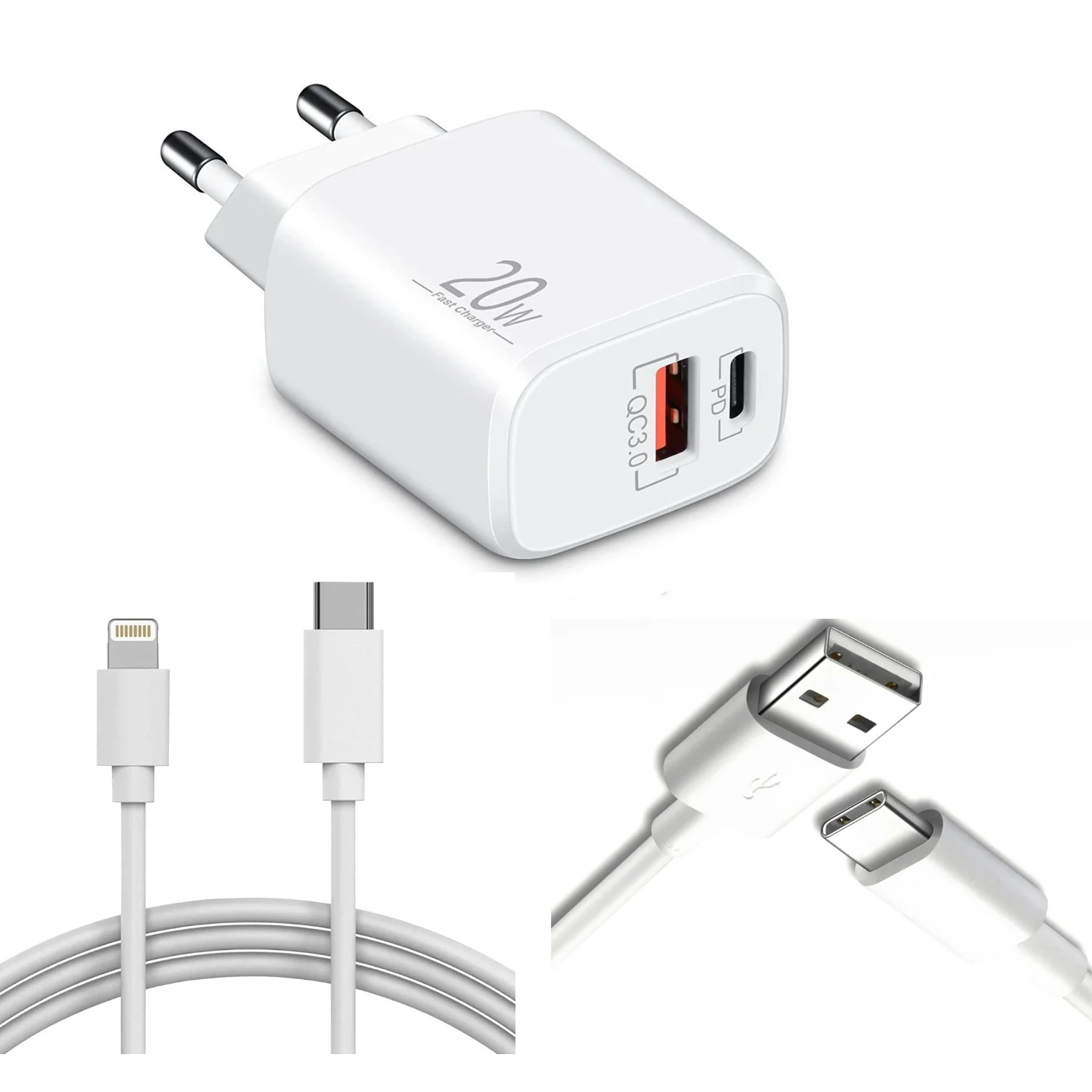 Schnellladegerät USB-C + USB-A Dual Netzteil Universal mit Kabel