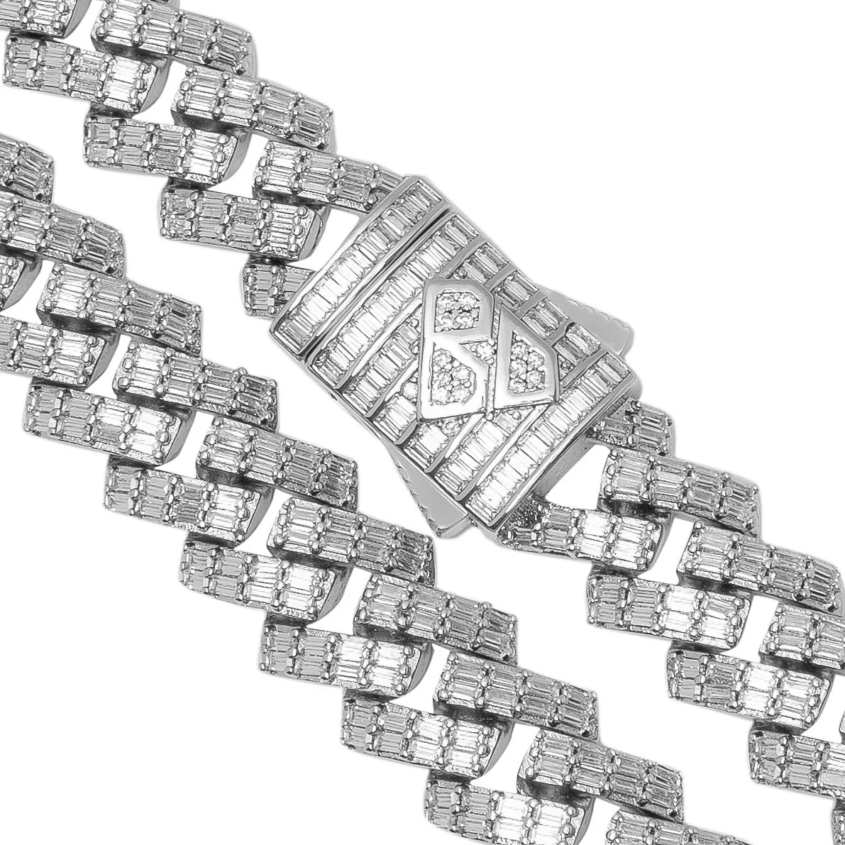Big Daddy 12MM Baguette Cuban Diamond Silver Iced Out Chain