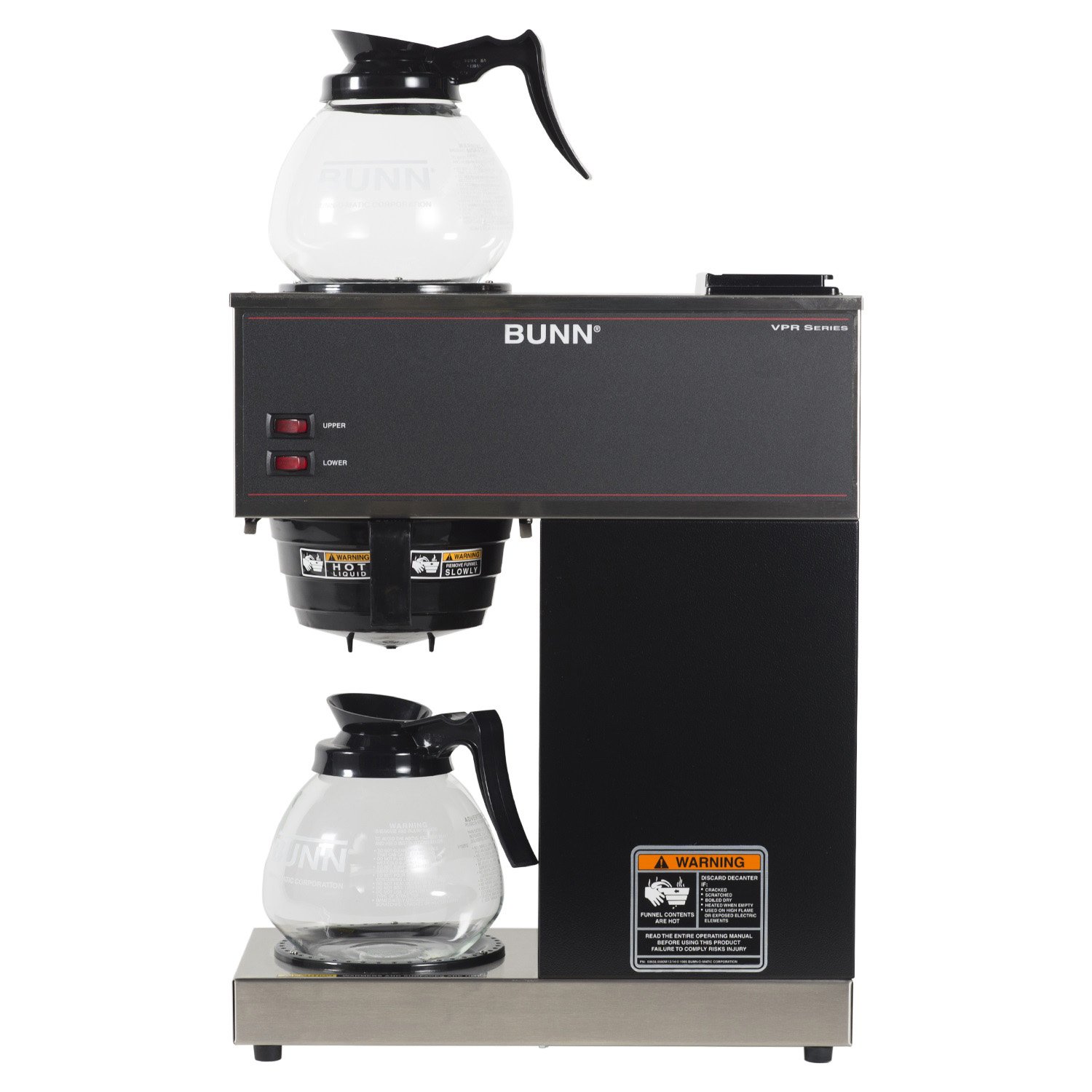 BUNN VPR-2GD 12-Cup Pourover Coffee Maker, Black, with Upper & Lower Warmers, 2 Glass Decanters, Commercial Use