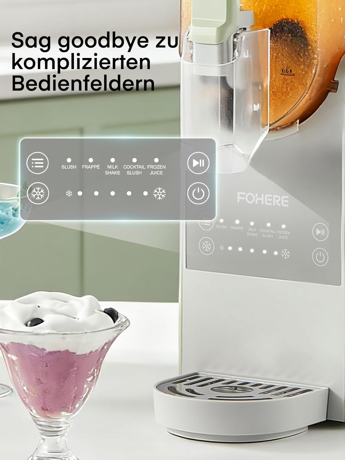 FOHERE Slush Maschine, 2,6L Slushie Maschine für Zuhause, Slush Eismaschine mit Selbstreinigung, Ohne Eiswürfel & 5 Smarten Programmen, für Slush, Eis-Cocktails, Frappé, Margaritas & Milchshakes
